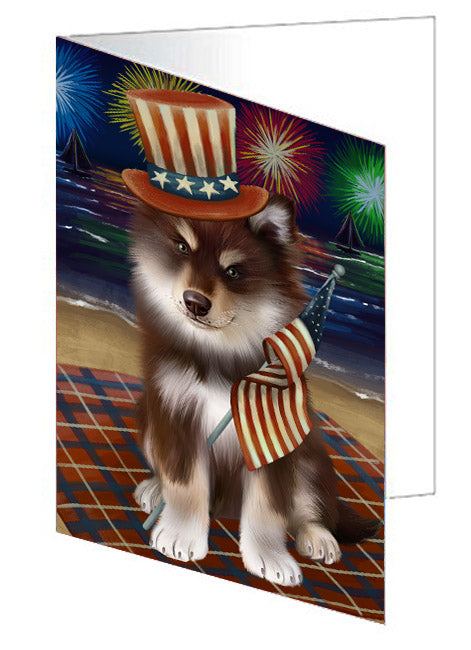 4th of July Independence Day Firework Finnish Lapphund Dog Handmade Artwork Assorted Pets Greeting Cards and Note Cards with Envelopes for All Occasions and Holiday Seasons