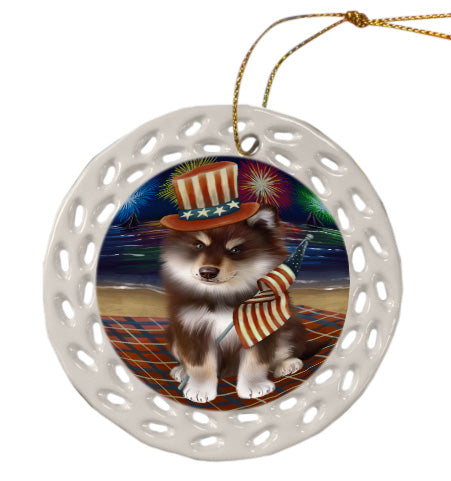 4th of July Independence Day Firework Finnish Lapphund Dog Doily Ornament DPOR58479