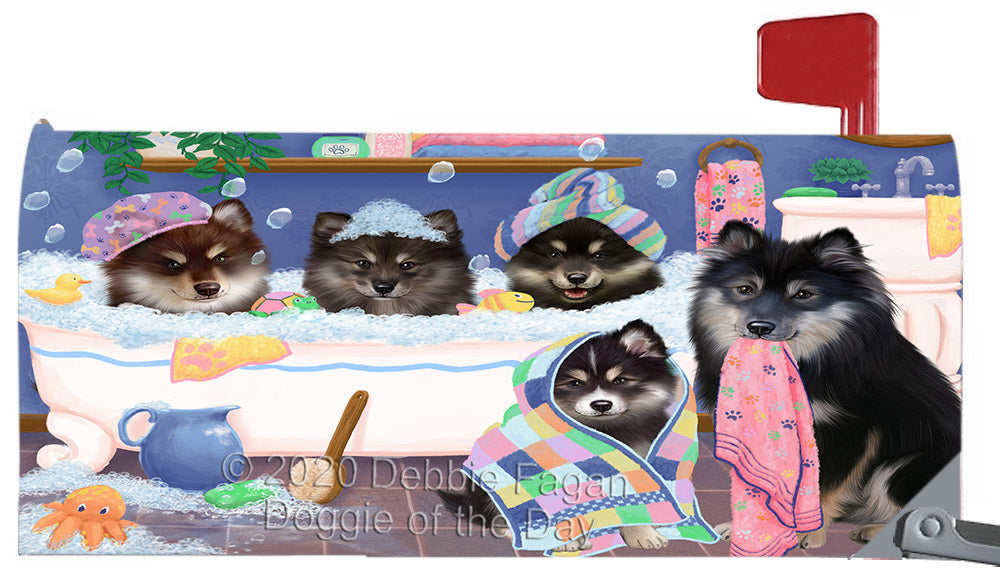 Rub A Dub Dogs In A Tub Finnish Lapphund Dog Magnetic Mailbox Cover Both Sides Pet Theme Printed Decorative Letter Box Wrap Case Postbox Thick Magnetic Vinyl Material