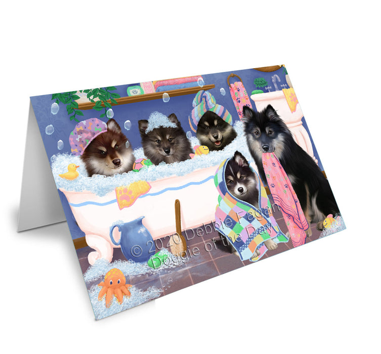 Rub a Dub Dogs in a Tub Finnish Lapphund Dogs Handmade Artwork Assorted Pets Greeting Cards and Note Cards with Envelopes for All Occasions and Holiday Seasons