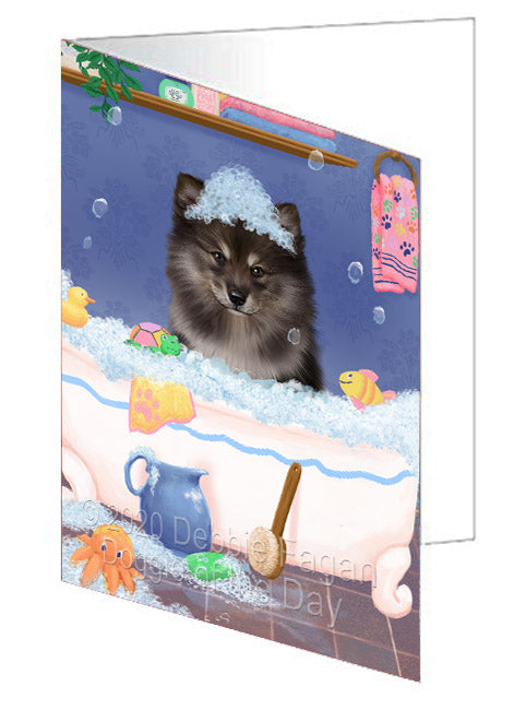 Rub a Dub Dogs in a Tub Finnish Lapphund Dog Handmade Artwork Assorted Pets Greeting Cards and Note Cards with Envelopes for All Occasions and Holiday Seasons
