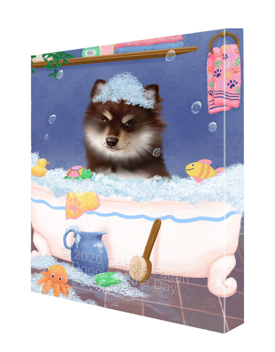 Rub a Dub Dogs in a Tub Finnish Lapphund Dog Canvas Wall Art - Premium Quality Ready to Hang Room Decor Wall Art Canvas - Unique Animal Printed Digital Painting for Decoration CVS313
