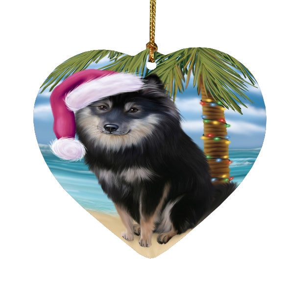 Christmas Summertime Island Tropical Beach Finnish Lapphund Dog Heart Christmas Ornament HPORA59180