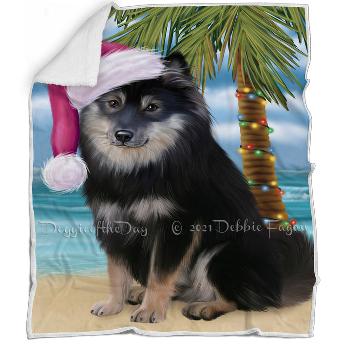 Summertime Happy Holidays Christmas Finnish Lapphund Dog on Tropical Island Beach Blanket BLNKT143438