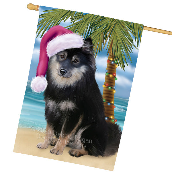 Christmas Summertime Island Tropical Beach Finnish Lapphund Dog House Flag Outdoor Decorative Double Sided Pet Portrait Weather Resistant Premium Quality Animal Printed Home Decorative Flags 100% Polyester FLG69293