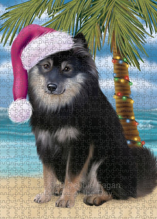 Christmas Summertime Island Tropical Beach Finnish Lapphund Dog Portrait Jigsaw Puzzle for Adults Animal Interlocking Puzzle Game Unique Gift for Dog Lover's with Metal Tin Box PZL704