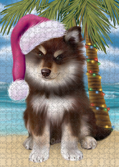 Christmas Summertime Island Tropical Beach Finnish Lapphund Dog Portrait Jigsaw Puzzle for Adults Animal Interlocking Puzzle Game Unique Gift for Dog Lover's with Metal Tin Box PZL705