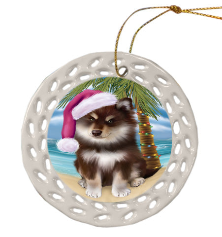 Christmas Summertime Island Tropical Beach Finnish Lapphund Dog Doily Ornament DPOR58832