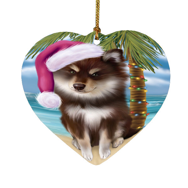 Christmas Summertime Island Tropical Beach Finnish Lapphund Dog Heart Christmas Ornament HPORA59181