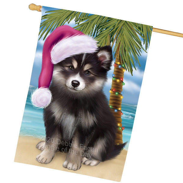 Christmas Summertime Island Tropical Beach Finnish Lapphund Dog House Flag Outdoor Decorative Double Sided Pet Portrait Weather Resistant Premium Quality Animal Printed Home Decorative Flags 100% Polyester FLG69295
