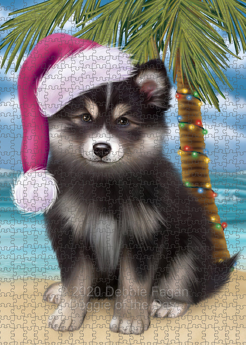 Christmas Summertime Island Tropical Beach Finnish Lapphund Dog Portrait Jigsaw Puzzle for Adults Animal Interlocking Puzzle Game Unique Gift for Dog Lover's with Metal Tin Box PZL706