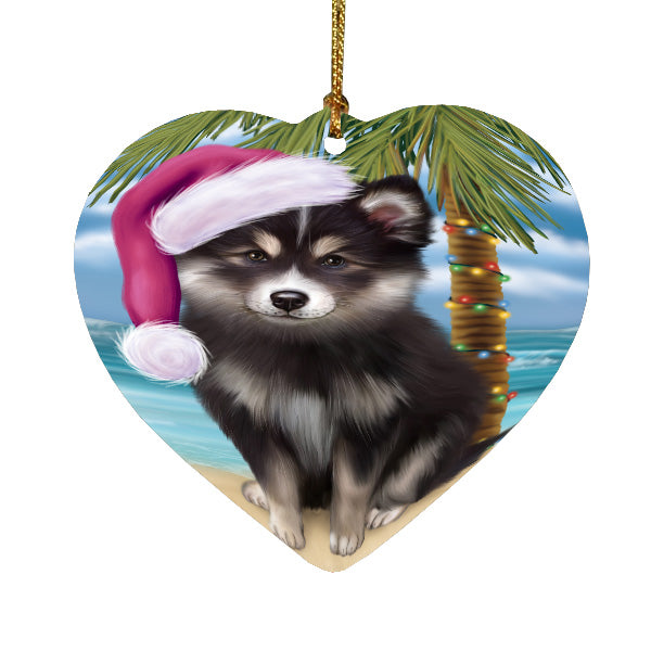 Christmas Summertime Island Tropical Beach Finnish Lapphund Dog Heart Christmas Ornament HPORA59182
