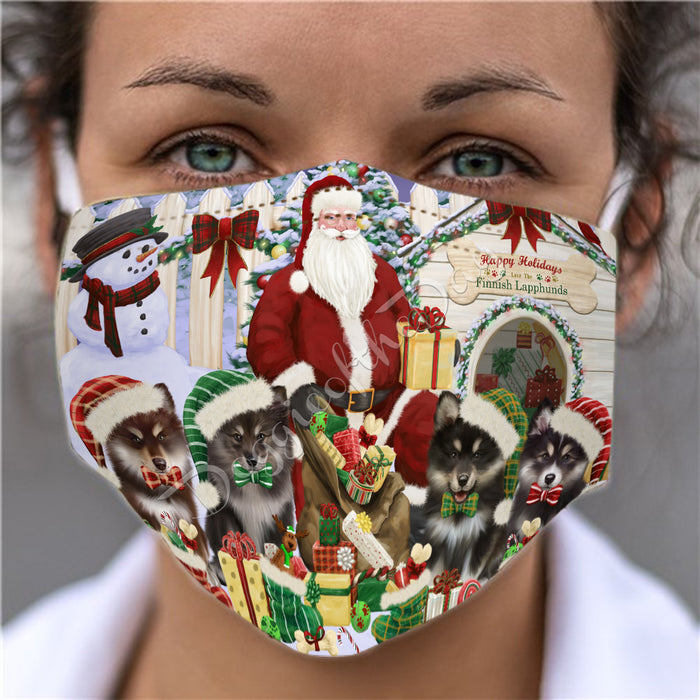 Happy Holidays Christmas Finnish Lapphund Dogs House Gathering Face Mask FM48247