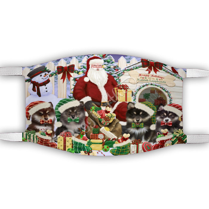 Happy Holidays Christmas Finnish Lapphund Dogs House Gathering Face Mask FM48247
