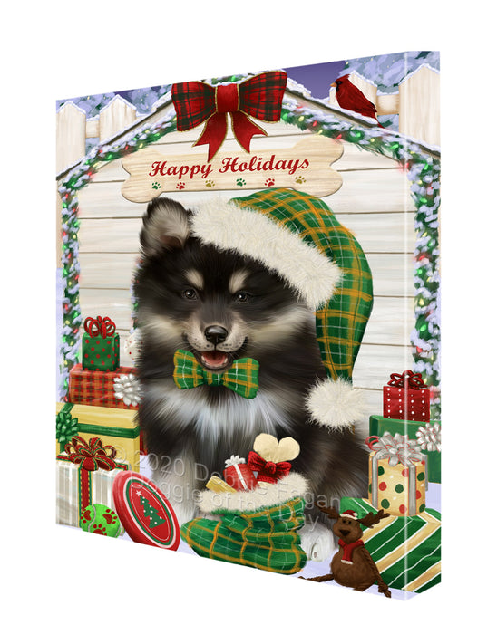 Christmas House with Presents Finnish Lapphund Dog Canvas Wall Art - Premium Quality Ready to Hang Room Decor Wall Art Canvas - Unique Animal Printed Digital Painting for Decoration CVS355