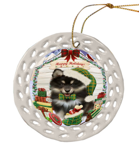 Christmas House with Presents Finnish Lapphund Dog Doily Ornament DPOR58785