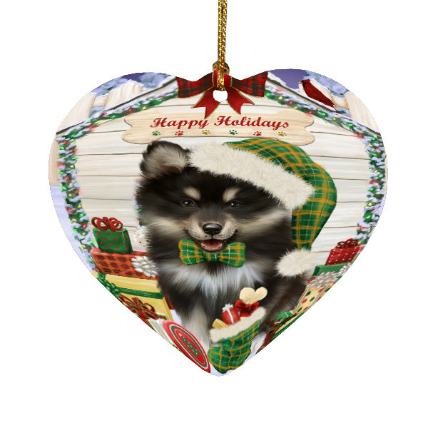 Christmas House with Presents Finnish Lapphund Dog Heart Christmas Ornament HPORA59134