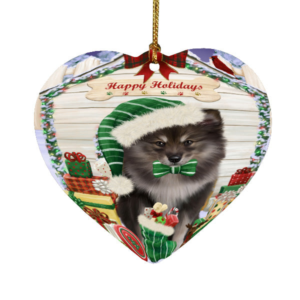 Christmas House with Presents Finnish Lapphund Dog Heart Christmas Ornament HPORA59135