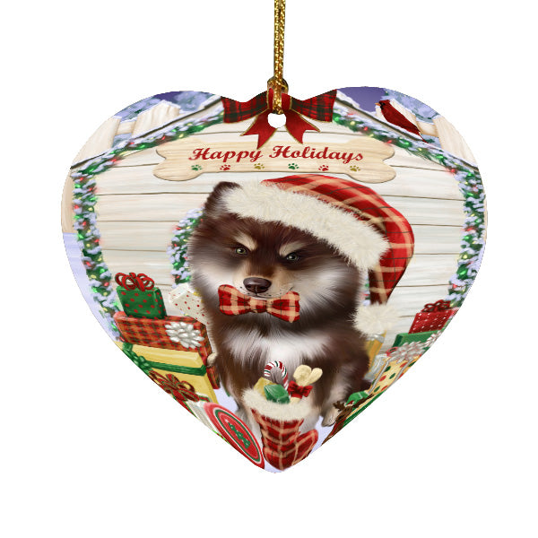 Christmas House with Presents Finnish Lapphund Dog Heart Christmas Ornament HPORA59136