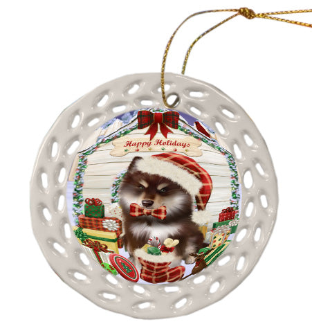 Christmas House with Presents Finnish Lapphund Dog Doily Ornament DPOR58787