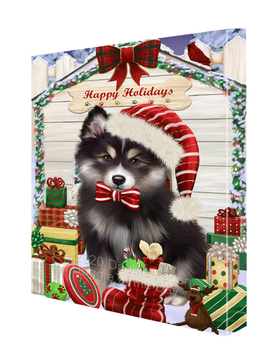 Christmas House with Presents Finnish Lapphund Dog Canvas Wall Art - Premium Quality Ready to Hang Room Decor Wall Art Canvas - Unique Animal Printed Digital Painting for Decoration CVS358