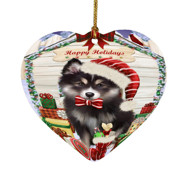 Christmas House with Presents Finnish Lapphund Dog Heart Christmas Ornament HPORA59137
