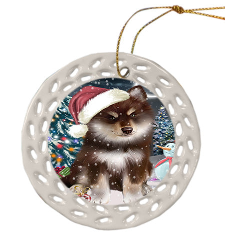 Christmas Holly Jolly Finnish Lapphund Dog Doily Ornament DPOR58855