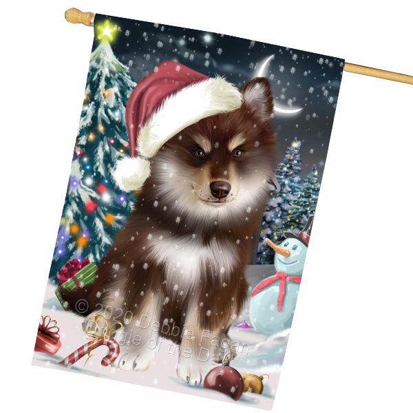 Christmas Holly Jolly Finnish Lapphund Dog House Flag Outdoor Decorative Double Sided Pet Portrait Weather Resistant Premium Quality Animal Printed Home Decorative Flags 100% Polyester FLG69332