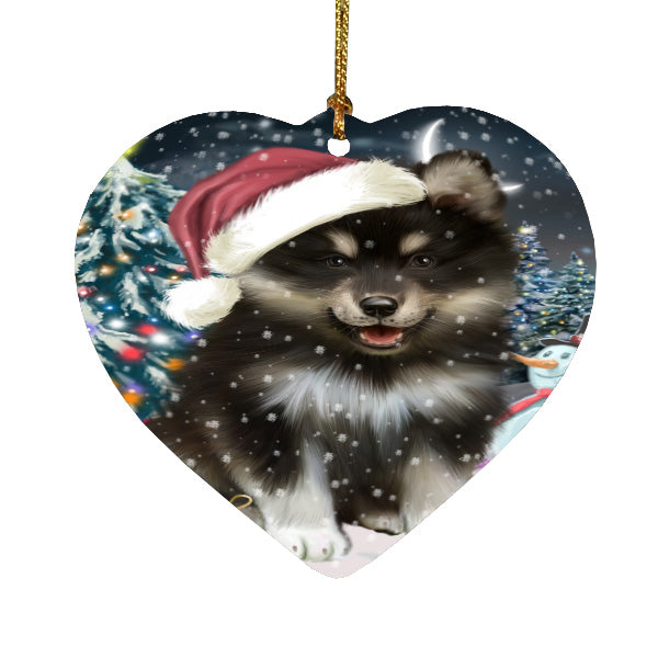 Christmas Holly Jolly Finnish Lapphund Dog Heart Christmas Ornament HPORA59220