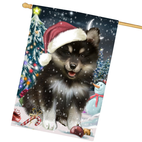 Christmas Holly Jolly Finnish Lapphund Dog House Flag Outdoor Decorative Double Sided Pet Portrait Weather Resistant Premium Quality Animal Printed Home Decorative Flags 100% Polyester FLG69333