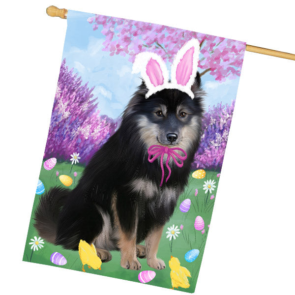 Easter holiday Finnish Lapphund Dog House Flag Outdoor Decorative Double Sided Pet Portrait Weather Resistant Premium Quality Animal Printed Home Decorative Flags 100% Polyester FLG69481