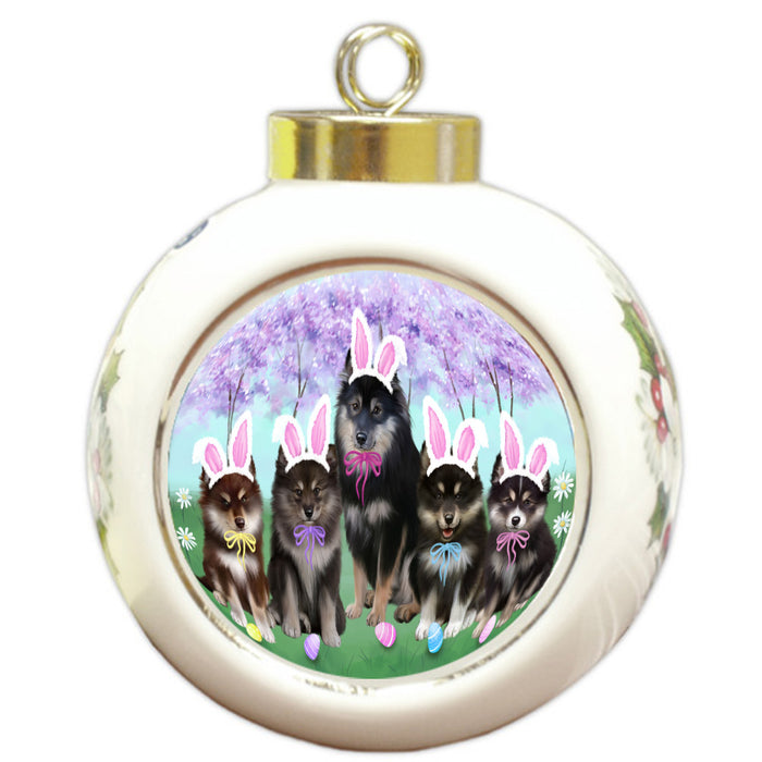 Easter Holiday Finnish Lapphund Dogs Round Ball Christmas Ornament Pet Decorative Hanging Ornaments for Christmas X-mas Tree Decorations - 3" Round Ceramic Ornament