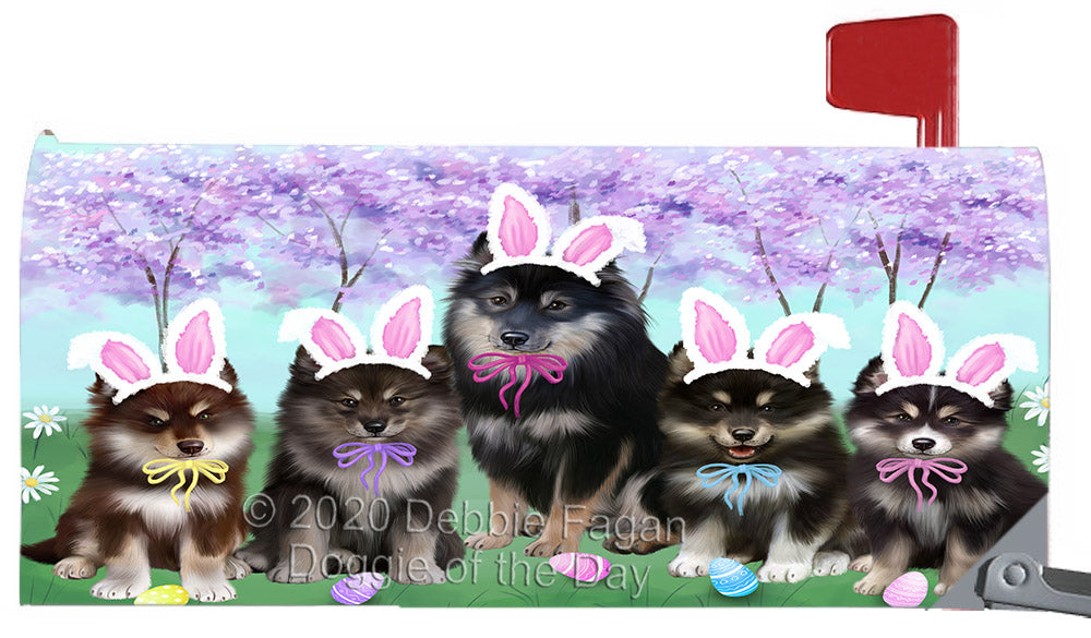 Easter Holiday Finnish Lapphund Dogs Magnetic Mailbox Cover Both Sides Pet Theme Printed Decorative Letter Box Wrap Case Postbox Thick Magnetic Vinyl Material