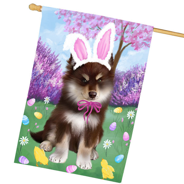 Easter holiday Finnish Lapphund Dog House Flag Outdoor Decorative Double Sided Pet Portrait Weather Resistant Premium Quality Animal Printed Home Decorative Flags 100% Polyester FLG69482