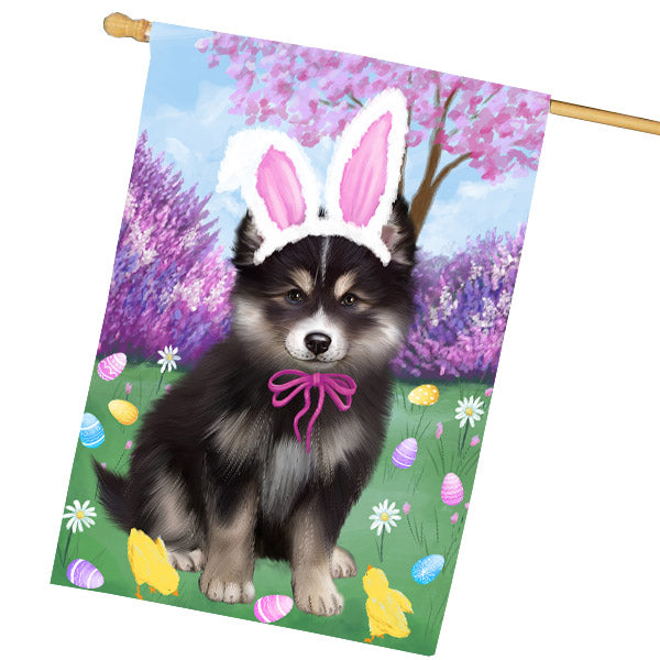 Easter holiday Finnish Lapphund Dog House Flag Outdoor Decorative Double Sided Pet Portrait Weather Resistant Premium Quality Animal Printed Home Decorative Flags 100% Polyester FLG69483