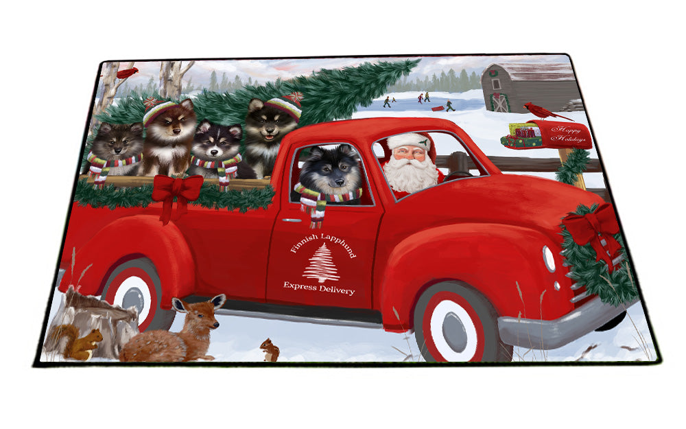 Christmas Santa Express Delivery Red Truck Finnish Lapphund Dogs Floormat FLMS55888
