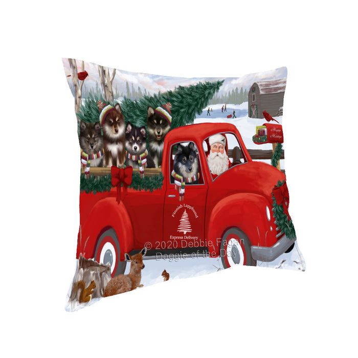 Christmas Santa Express Delivery Red Truck Finnish Lapphund Dogs Pillow with Top Quality High-Resolution Images - Ultra Soft Pet Pillows for Sleeping - Reversible & Comfort - Ideal Gift for Dog Lover - Cushion for Sofa Couch Bed - 100% Polyester