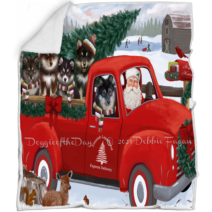 Christmas Santa Express Delivery Red Truck Finnish Lapphund Dogs Blanket