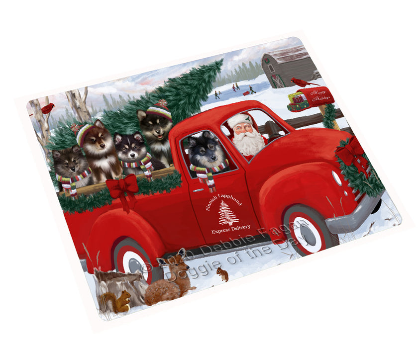 Christmas Santa Express Delivery Red Truck Finnish Lapphund Dogs Cutting Board - For Kitchen - Scratch & Stain Resistant - Designed To Stay In Place - Easy To Clean By Hand - Perfect for Chopping Meats, Vegetables