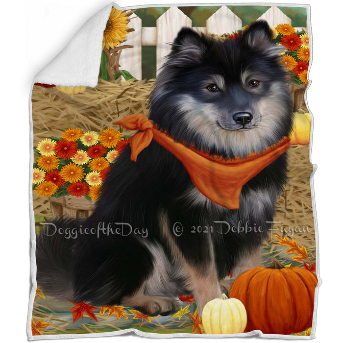 Fall Autumn Greeting Finnish Lapphund Dog with Pumpkins Blanket BLNKT142438