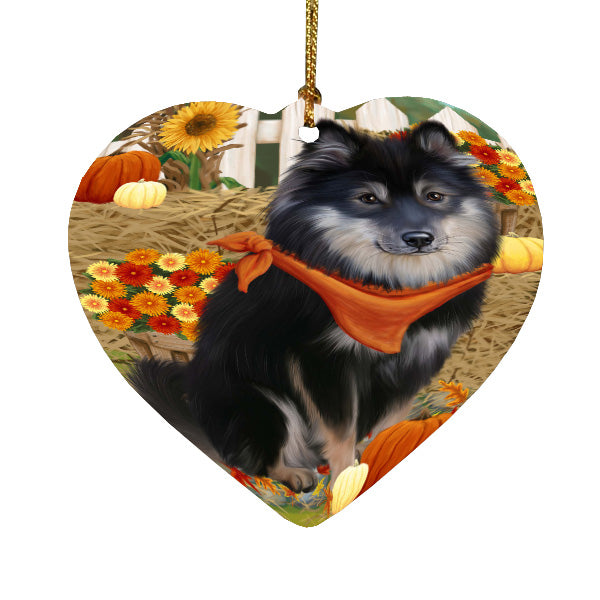 Fall Pumpkin Autumn Greeting Finnish Lapphund Dog Heart Christmas Ornament HPORA59265