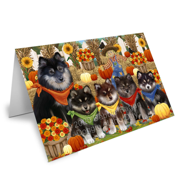 Fall Festive Gathering Finnish Lapphund Dogs Handmade Artwork Assorted Pets Greeting Cards and Note Cards with Envelopes for All Occasions and Holiday Seasons