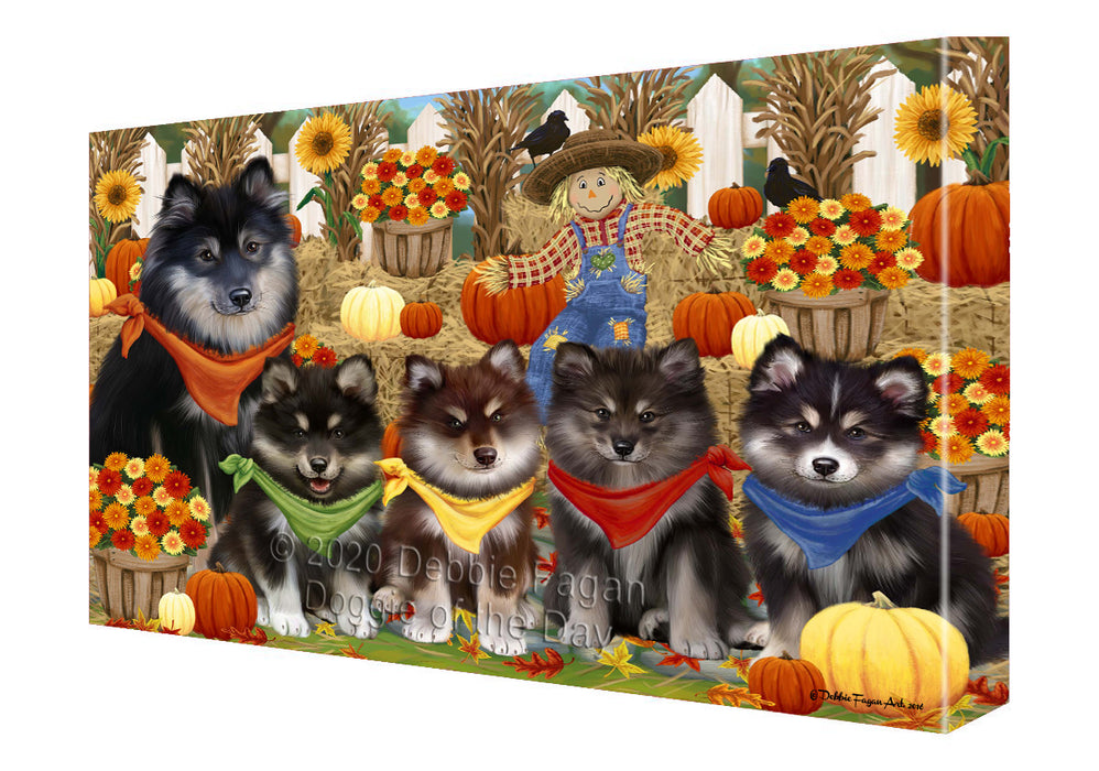 Fall Festive Gathering Finnish Lapphund Dogs Canvas Wall Art - Premium Quality Ready to Hang Room Decor Wall Art Canvas - Unique Animal Printed Digital Painting for Decoration