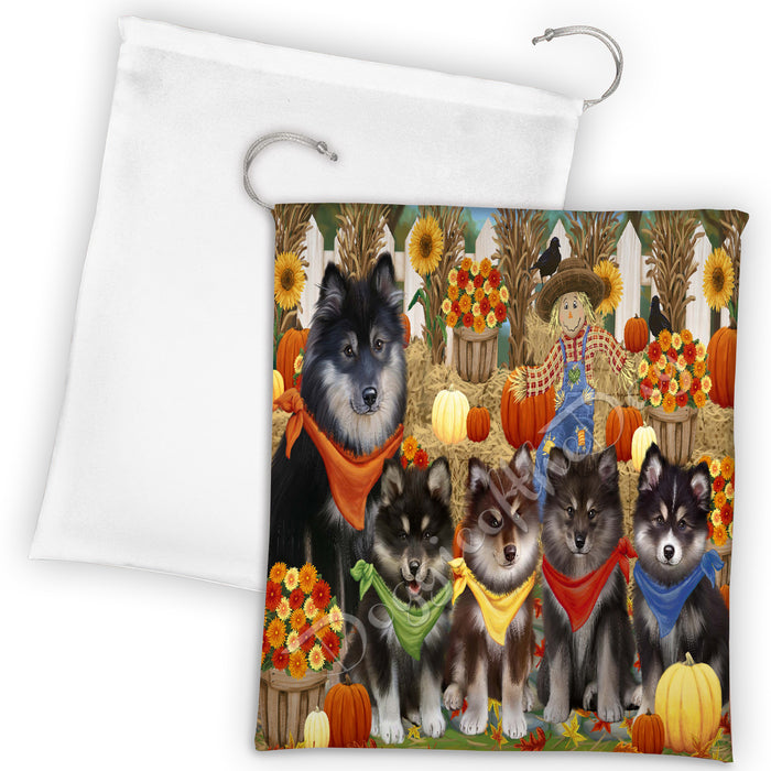 Fall Festive Harvest Time Gathering Finnish Lapphund Dogs Drawstring Laundry or Gift Bag LGB48403
