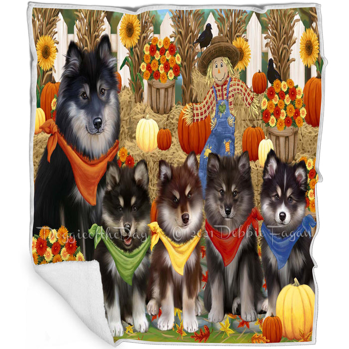 Fall Festive Gathering Finnish Lapphund Dogs with Pumpkins Blanket BLNKT142408