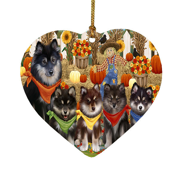 Fall Festive Gathering Finnish Lapphund Dogs Heart Christmas Ornament HPORA59249