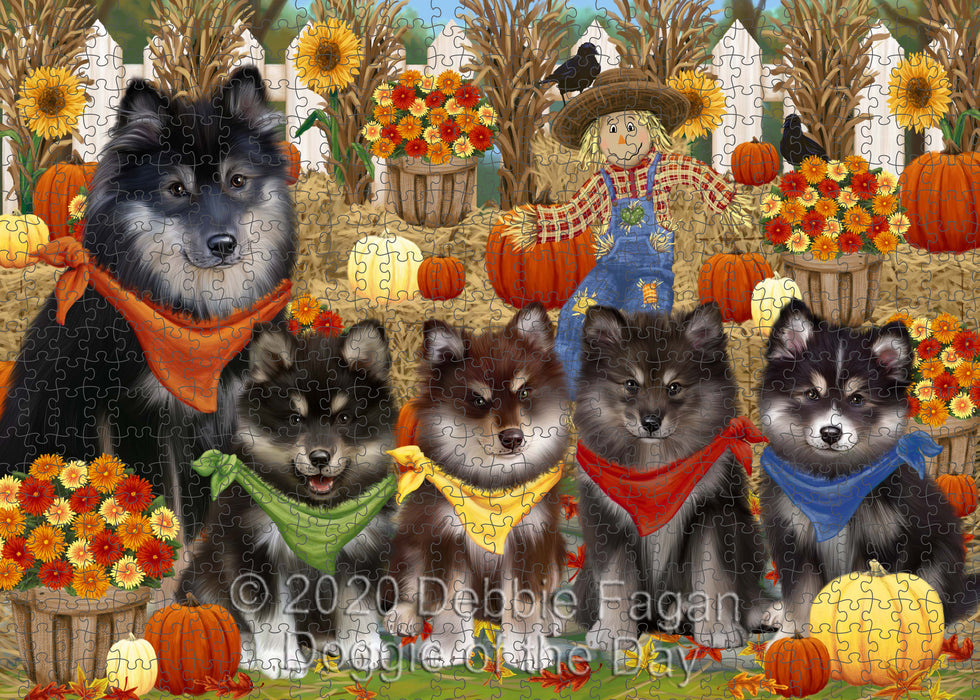 Fall Festive Gathering Finnish Lapphund Dogs Portrait Jigsaw Puzzle for Adults Animal Interlocking Puzzle Game Unique Gift for Dog Lover's with Metal Tin Box