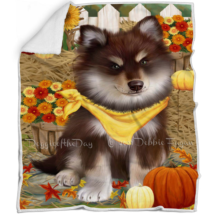 Fall Autumn Greeting Finnish Lapphund Dog with Pumpkins Blanket BLNKT142439