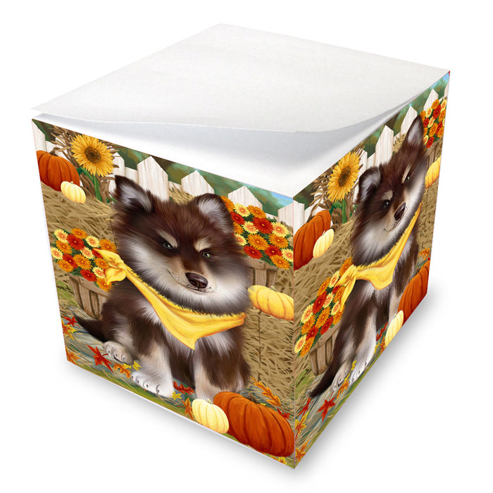 Fall Pumpkin Autumn Greeting Finnish Lapphund Dog Note Cube NOC-DOTD-A57546