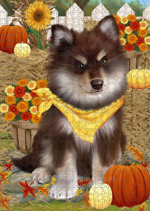 Fall Pumpkin Autumn Greeting Finnish Lapphund Dog Portrait Jigsaw Puzzle for Adults Animal Interlocking Puzzle Game Unique Gift for Dog Lover's with Metal Tin Box PZL751